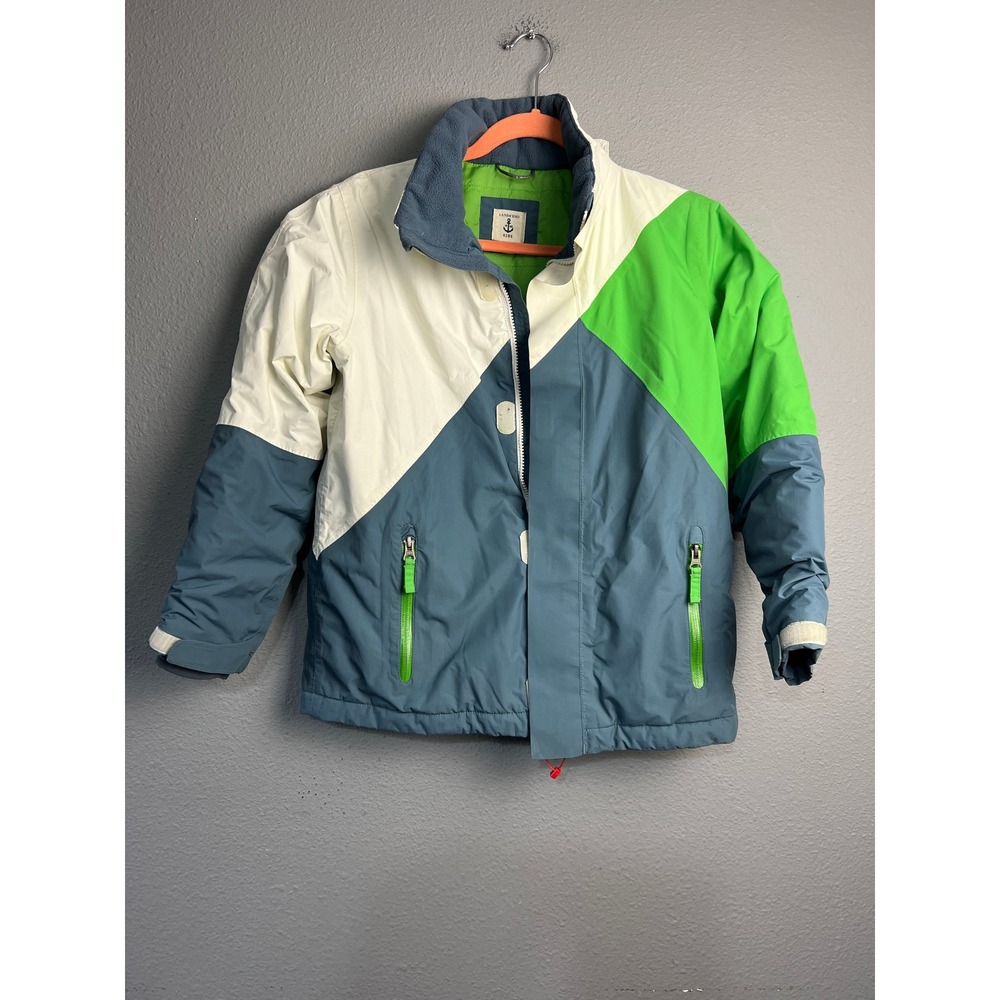 Lands End Kids Grow-A-Longs Winter Jacket Blue‎ Green Colorblock Size 10-12 L